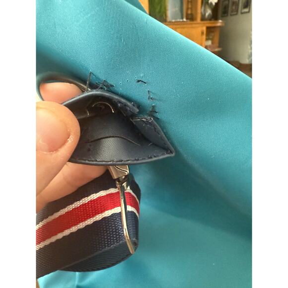 PUNCH Nylon Blue Gem Tone Duffle Bag with Red and Blue Designer Crossbody Detail - Picture 5 of 7